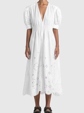 GANNI Broderie Anglais white midi dress